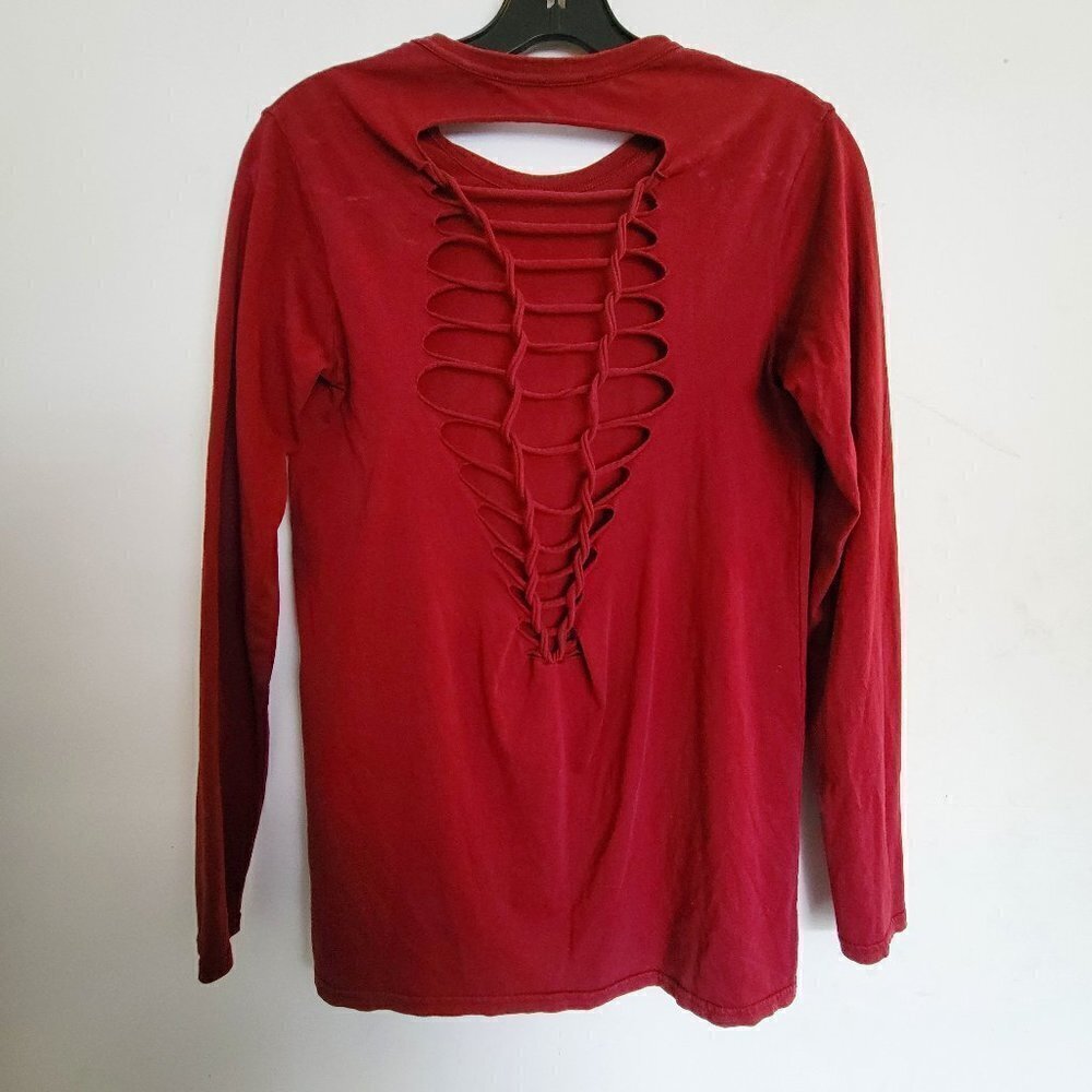 IRO Jeans Lynae Distressed Raw Hem Cut Out Back Jersey Knit Long Sleeve Top XS